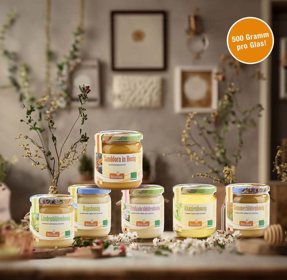 Probierpaket *Das Milde* mit 500 Gr. Honig-Gläsern